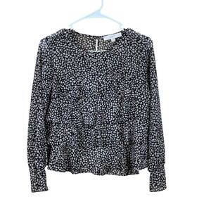 LOFT Ann Taylor Womens Black/White Flowy Classic Layered‎ Ruffle Blouse Sz XSP